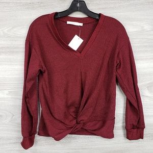 Lush Twisted Front Sweater maroon